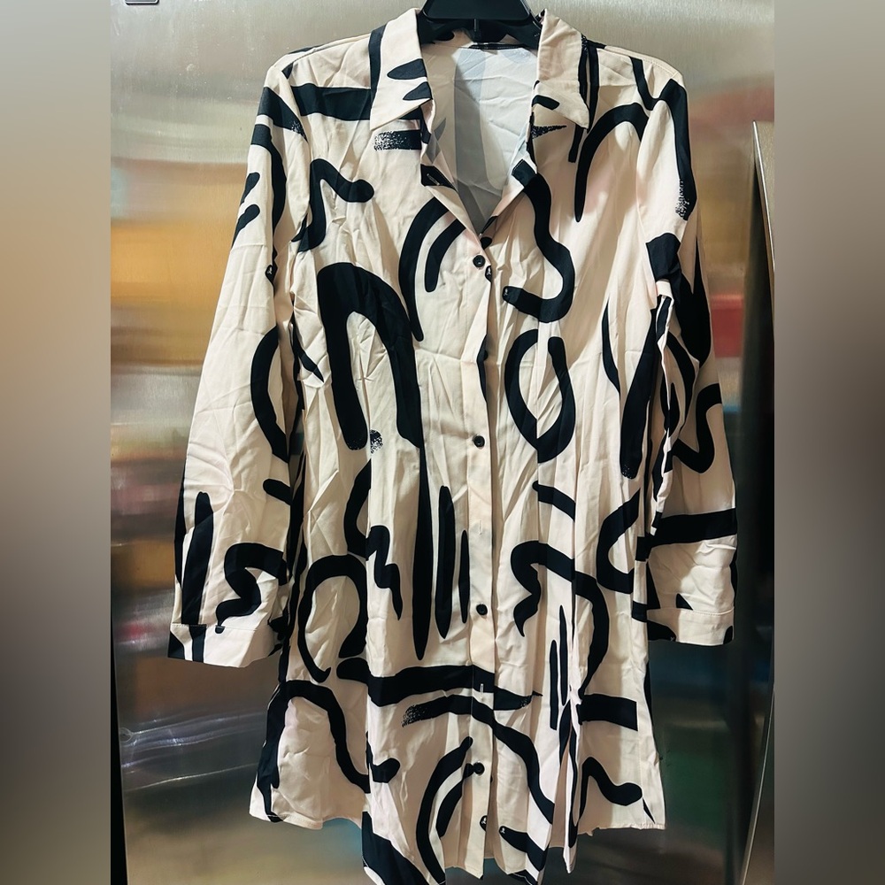 Abstract Black and White Women's Midi Dress